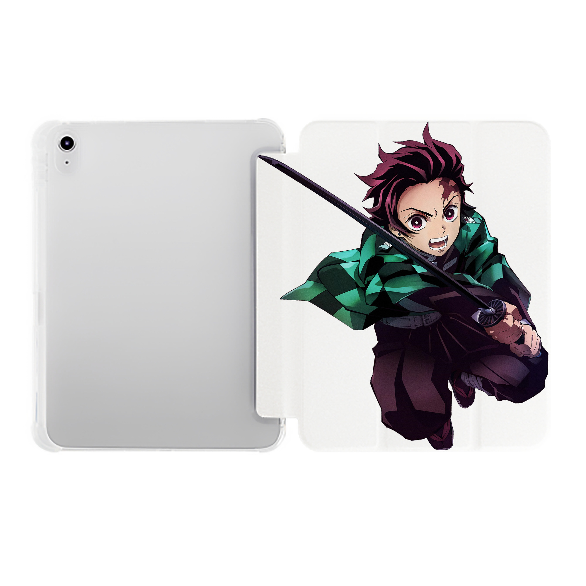 （画像用） 鬼滅の刃 竈門 炭治郎／かまど たんじろう Kamado Tanjirou IPad ケース ペン収納付き 三つ折りスタンド PUレザー×シリコン 対応機種9.5/10.5/10.9インチ